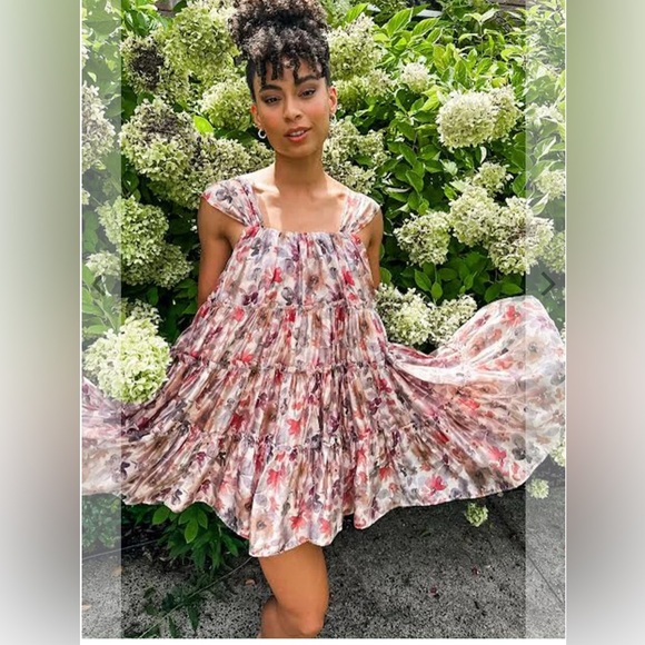 Ruffled Pink and Red Scoop Neck Mini Dress - Picture 9 of 10